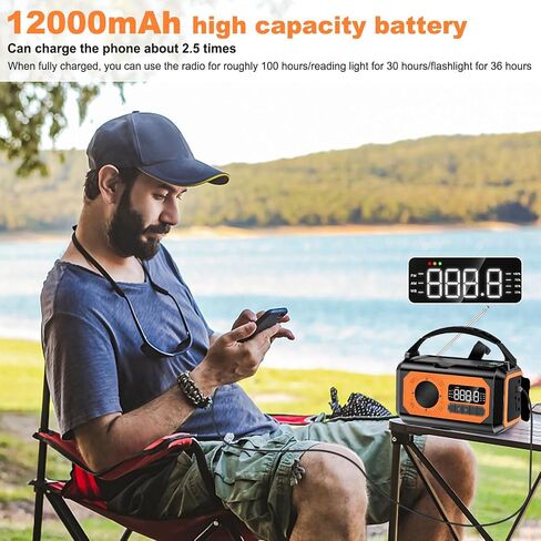 44400mWh/12000mAh Emergency Radio, Hand Crank Radio, Portable Solar Radio AM/FM/NOAA Weather Radio with 2 Solar Panels,3 Charging Methods,SOS Alarm,Flashlight,Phone Charger,Compass,Reading Lamp in Saudi Arabia