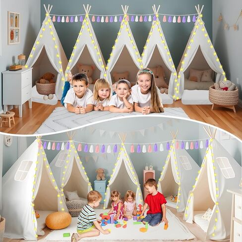 PLULON 4 Pack Teepee Tent for Kids Bulk Kids Sleepover Tents with Inflatable Airbed and Tent Decorations Play Tent Slumber Party Indoor Teepee Tents for Girls Boys Outdoor - White in Kuwait