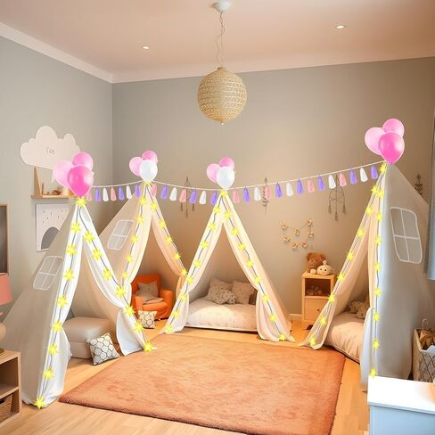 PLULON 4 Pack Teepee Tent for Kids Bulk Kids Sleepover Tents with Inflatable Airbed and Tent Decorations Play Tent Slumber Party Indoor Teepee Tents for Girls Boys Outdoor - White in Kuwait