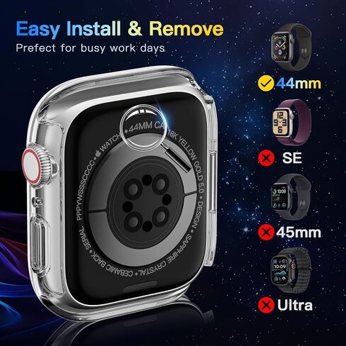 حافظة حماية للخصوصية من Wepro مكونة من قطعتين لواقي شاشة Apple Watch، حافظة صلبة مقاومة للماء من البولي كربونات مع غطاء واقٍ من الزجاج المقوى 9H، مصد حماية رفيع للغاية لسلسلة iWatch 6/5/4/SE/SE2، شفاف 44 ملم in Kuwait