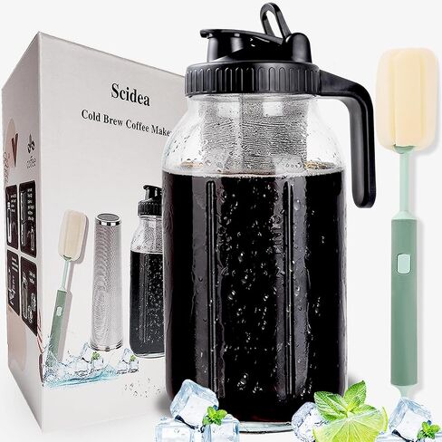 Cold Brew Coffee Maker, 64oz Mason Jar Pitcher with Durabel Glass & Stainless Steel Mesh Filter, Leak-Proof Glass Pither with Pour Spout Lid in Saudi Arabia