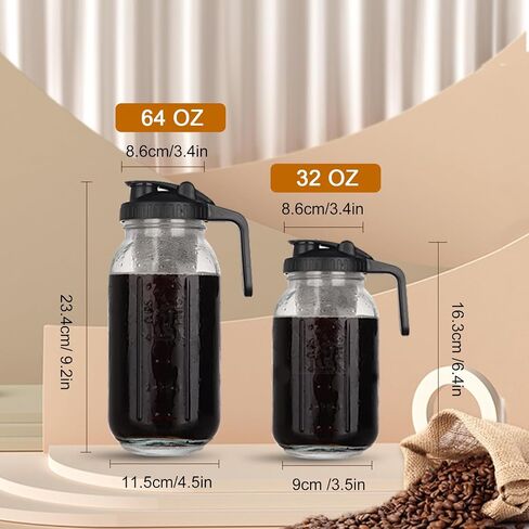 Cold Brew Coffee Maker, 64oz Mason Jar Pitcher with Durabel Glass & Stainless Steel Mesh Filter, Leak-Proof Glass Pither with Pour Spout Lid in Saudi Arabia