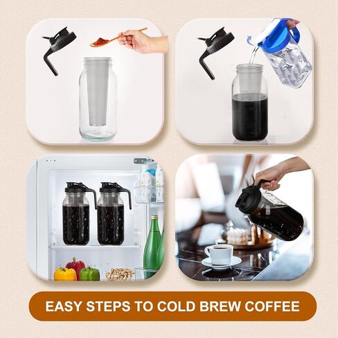 Cold Brew Coffee Maker, 64oz Mason Jar Pitcher with Durabel Glass & Stainless Steel Mesh Filter, Leak-Proof Glass Pither with Pour Spout Lid in Saudi Arabia
