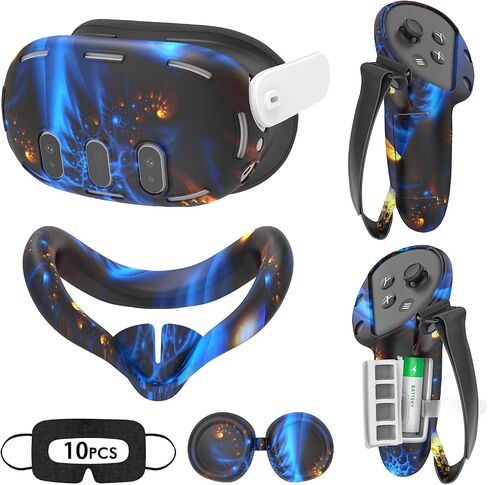 Tyasoleil VR Silicone Case for Meta Quest 3, Design Upgraded Accessories for Oculus Quest 3, Face Cover, Controller Grips, Shell Cover, Lens Cover, Disposable Eye Cover (Aurora Blue) in Kuwait