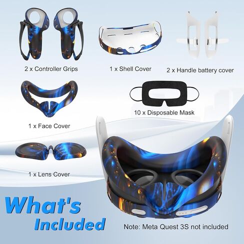 Tyasoleil VR Silicone Case for Meta Quest 3, Design Upgraded Accessories for Oculus Quest 3, Face Cover, Controller Grips, Shell Cover, Lens Cover, Disposable Eye Cover (Aurora Blue) in Kuwait