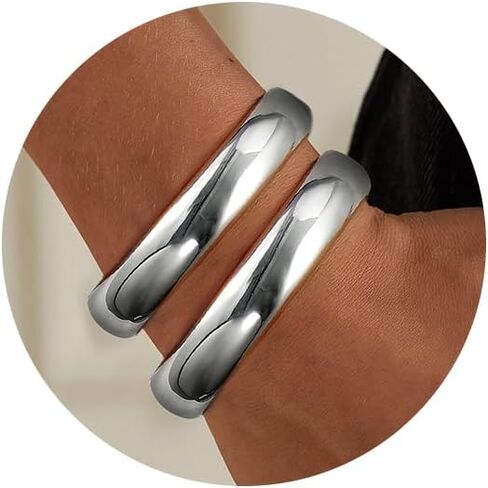 2Pcs Bangle Bracelets for Women 14k Gold Plated Chunky Gold Bangle Set Hinged Cuff Bracelets Trendy Gold Bracelets for Women in Kuwait