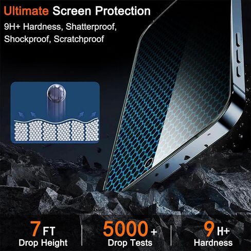 Milomdoi 4 Pack Privacy Screen Protector for Apple iPhone 15 Pro Max with 4 Pack Tempered Glass Camera Lens Protector, Ultra 9H Accessories, Case Friendly, Mounting Frame, 2.5D Curved, Black in Saudi Arabia