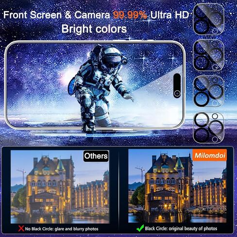 واقي شاشة للخصوصية من Milomdoi مكون من 4 قطع لهاتف Apple iPhone 15 Pro Max مع 4 قطع من واقي عدسة الكاميرا من الزجاج المقوى، وملحقات Ultra 9H، صديقة للحافظة، إطار تثبيت، منحني 2.5D، أسود in Kuwait