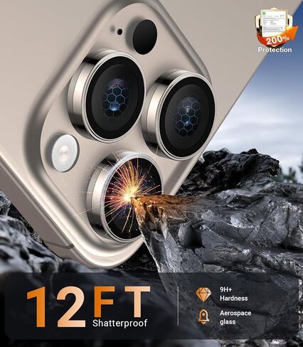 for iPhone 16 Pro Max/16 Pro Camera Lens Protector, Military Grade Shatterproof & Longest Durable, iPhone 16 Pro/16 Pro Max Camera Protector Cover 9H Tempered Glass, Natural Titanium in Saudi Arabia