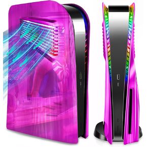PS5 Plates Console Accessories with Cooling Vent and RGB LED Light Strip for PlayStation 5 Disc Edition, SIKEMAY PS5 Cover Face Plates Hard Shockproof Side Shell Skin, 8 Colors 400 Effects - Purple