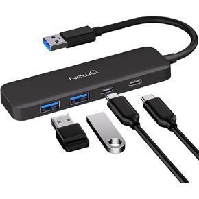 Dual USB C USB A 3.0 Hub: 4 Ports with 2* USB-C 3.0 and 2* USB-A 3.0, Ultra Slim Portable USB Splitter Adapter for Laptop, PS4, Flash Drive, HDD, Xbox, Printer, Mouse, Keyboard, Computer Accessories