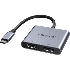 USB C to Dual HDMI Adapter 4K@60Hz, HDMI Splitter for Dual Monitors Extend Display, USB C HUB Multi Monitor Adapter to 2 HDMI Ports Converter for Dell XPS 13/15/17, HP, Lenovo, Surface Type C Laptop