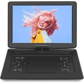 YOOHOO 17.9" Portable DVD Players with Large Screen, 15.6" Swivel HD Screen, 6 Hrs Battery DVD Player Portable with Car Charger, Last Memory, Support USB/SD Card/Sync TV, Region Free, Black