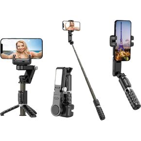 Gimbal Stabilizer for Smartphone,2-Axis Auto Face Tracking Selfie Stick with Tripod with LED Light,360°Rotation with Remote for Android and iPhone,Ideal for Vlogging,YouTube,TikTok Video