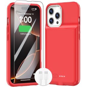 GIN FOXI Battery Case for iPhone 16 Pro Max, 15W Fast Charging Case Charger 8500mAh Ultra-Slim Lightweight Battery Pack Rechargeable Anti-Fall TPU Juice Box for iPhone 16 Pro Max (6.9 inch) Red