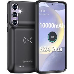NEWDERY Battery Case for Samsung S24 Plus, 10000mAh Qi Wireless Charging, Fast Charging, Sync Data Supported, Portable Rechargeable Charger Case Battery Pack for Galaxy S24 Plus 5G 6.7"