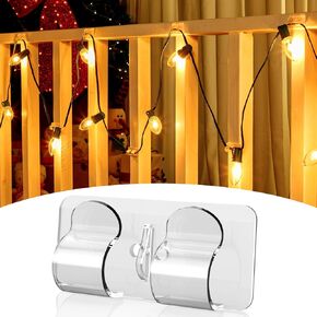 Brightown Hooks for Outdoor String Lights, 15 Cable Clips and 20 Adhesive Strips, Cord Organizer for Indoor Outdoor String Lights Christmas Decor, Cable Management for Wall Desk Ceiling, Clear