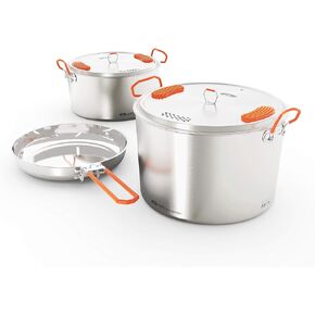 GSI Outdoors Glacier Stainless Steel Base Camper - Large - 3 Pieces Cookset - Compact, & Durable Pot Pan for Camping