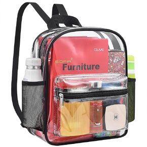 MAY TREE Clear Backpack for Stadium Events, 12x11x4.5 Inch Small Clear Backpack for Concert Festival Sports Outdoor - Black
