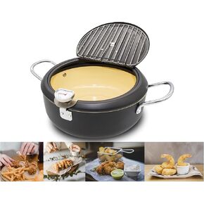 Japanese Tempura Deep Fryer Pot with Fahrenheit Thermometer 3.5L- Nonstick Carbon Steel Oil Fryer, Fried Tempura/Chicken/Fish/Shrimp, Easy Clean, Green Big Tempura Pan, 10.2inch