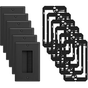 Iwillink Brush Wall Plate with Low Voltage Mounting Bracket 6-Pack, Cable Pass Through Insert for Wires, Single Gang Cable Access Strap, Wall Socket for HDTV, Home Theater Systems (White)