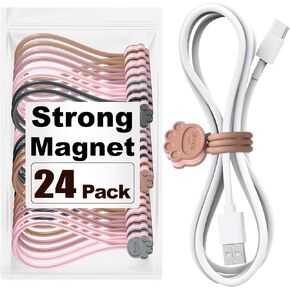 SOOOEC Magnetic Cable Ties, 24 Pack 7.2" Magnetic Cord Ties Cute Cat's Paw Design, Silicone Magnetic Ties for Cord Organizer Keeper Wrap Clips, Mixed Double Face Color, Fridge Magnets.