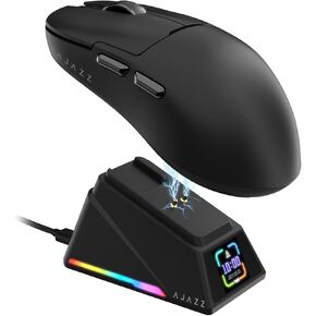 AJAZZ AJ159 APEX Wireless Gaming Mouse with Magnetic Charging Base, 56g Lightweight BT/2.4G/USB-C Wired Mouse, PAW3950APEX 42K DPI Optical Sensor, Programmable Buttons for PC/Mac/Win(White)
