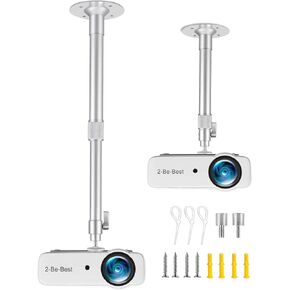 2-Be-Best Upgraded Projector Mount,14-24in / 37-62cm Universal Projector Ceiling Mount Extendable Projector Wall Mount Adjustable Angle 360° Rotation Drop Ceiling Projector Mount Silver