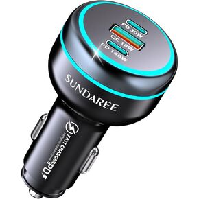 SUNDAREE 120W USB C Car Charger, Car Cigarette Lighter Adapter, Dual PD60W/PPS60W for iPhone 15/14/13/Pro Max/Pro/Samsung Galaxy and More, Fast Charger for Family Travel