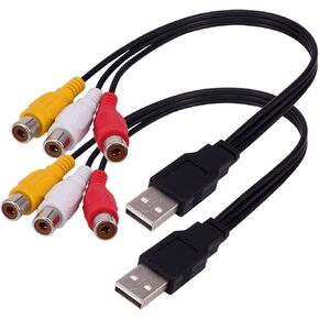 BERANMEY USB to 3RCA Cable, [2 Pack] 0.25m USB Male to 3 RCA Female Jack Splitter Audio Video AV Composite Adapter Cable Cord for TV/PC.
