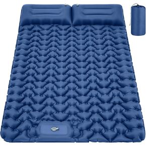 Double Sleeping Pad for Camping, 50D Inflating 2 Person Camping Pad with Pillow Built-in Foot Pump Portable Camping Sleeping Mat for Backpacking, Hiking, Road Trip, Tent