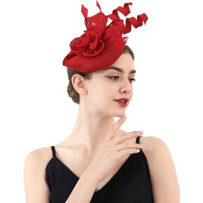 Sinamay Flower Feathers Pillbox FascinatorHat Derby Headband forWeddingTea PartyChurchHat for Cocktail E1-Rose …