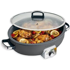 GreenPan Elite 5.5QT Electric Oval Skillet, PFAS-Free Ceramic Nonstick, 1800 Watt, Dishwasher Safe Lid & Removable Crock, Adjustable Temp Control, Multi-Cooker, Sear, Sauté, Rice, Stir-Fry, Black