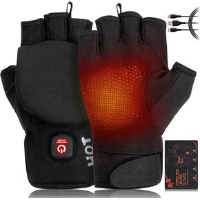 Heated Gloves for Men Women, Rechargeable Full & Half Hands Electric Gloves Heated Fingerless Touchscreen Gloves Heated Winter Hand Warmer for Work Cycling Skiing Outdoor Snow (Large)