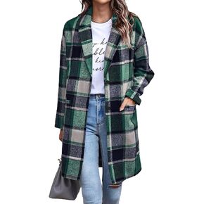 Zeagoo Women Pea Coat Winter Button Up Long Flannel Shirts Jackets Coats Fashion Plaid Wool Coat