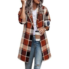 Zeagoo Women Pea Coat Winter Button Up Long Flannel Shirts Jackets Coats Fashion Plaid Wool Coat