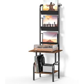 LELELINKY Tall Record Player Stand with Vinyl Storage,Turntable Stand with Vinyl Display Shelf Area,Vinyl Player Stand Holds Up to 200 Albums,Record Player Table Organizer Rack for Record Player-Black