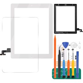 for iPad 2 Touch Screen Replacement A1395 A1396 Digitizer Sensor A1397 Touch Digitizer Panel Glass with Home Button,Cameral Holder,Middle Frame Bezel Parts Kits(No Fingerprint Function No LCD) White