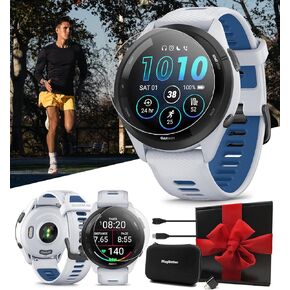 Garmin Forerunner 265 (Black/Powder Gray) Running GPS Smartwatch | Colorful AMOLED Display, Training Metric, & Recovery Insights | Gift Bundle with HD Screen Protectors, Wall Adapter & Hard Case