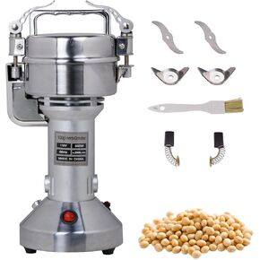 Hakka Grain Mills Grinder, 200g Electric Powder Mill Grinder Machine 1200W High Speed Grinder Stainless Steel Pulverizer Machine Commercial Herb Grinder for Grinding Dry Corn Coffee Bean Pepper