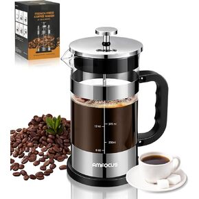 French Press Coffee Maker - 21OZ Classic Glass Coffee Press, Heat-resistant Borosilicate Glass Coffee Pot with 4-Level Disassemble Filters, Portable Cold Brew Coffee Maker for Travel Home Gift(Sliver)