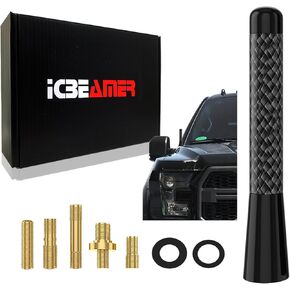 ICBEAMER 3" 76 mm Carbon Fiber Polished Finish & Red Aluminum Short Automotive Antenna with Internal Copper Coil Universal Fit AM/FM Radio Antenna Replacement Compatible for Car, Truck and Van