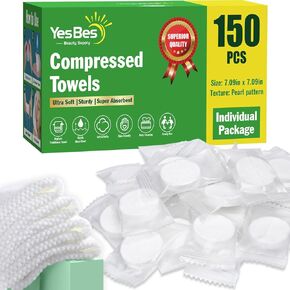 150 Pcs Compressed Towels, Compressed Towel Tablets, Compressed Face Towels for Travel, Camping, Hiking, Sport, Bulk Cotton Coin Tissues