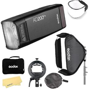 Godox AD200 Pro AD200Pro GodoxFlash for Nikon Camera,TTL 2.4G HSS 1/8000s,2900mAh Battery w/Godox XPro-N Flash Trigger,500 Full Power Flashes,0.01-1.8s Recycling,Bare Bulb/Speedlite Fresnel Flash Head
