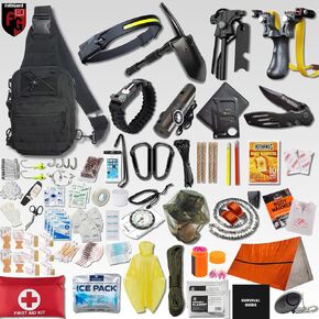 455pc Complete Survival Kit and First Aid Kit | Tactical Backpack with Survival Gear | Bug Out Bag | Fire Starter, Tent, Emergency Camping Essentials | Outdoor Gift | Christmas Camping Gift