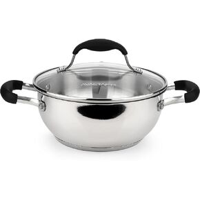 AVACRAFT 18/10 Stainless Steel Everyday Pan, Stir Fry Pan with Five-Ply Base, Chef’s Pan with Glass Lid, Multipurpose Stewpot Skillet, Saute Pan, Casserole in Pots and Pans (9 Inch)