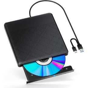 External CD/DVD Drive Ultra-Thin DVD Player for Laptop USB 3.0 Type-C CD/DVD Burner Optical Drive Compatible with Laptop PC Mac Windows 11/10/8/7