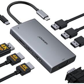USB C Docking Station Dual Monitor for Dell/HP/Lenovo/Surface Laptop, 14 in 1 Triple Display Hub Multiple Adapter, Dongle with 2 HDMI 4K+VGA+5 Port+100W PD Charger+Ethernet+SD/TF+Audio
