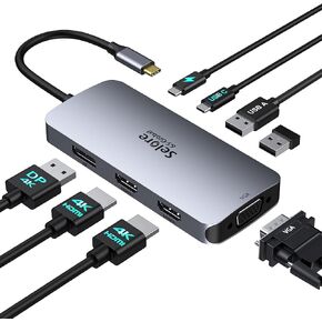 محطة إرساء USB C محول شاشة HDMI مزدوج، محول شاشات USB C Hub 3 مع HDMI مزدوج، منفذ عرض، VGA، شحن PD 100 واط، 2USB A 2.0، محول منافذ USB C 2.0 لأجهزة Dell XPS، HP، Lenovo، إلخ in Kuwait