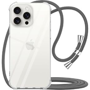 YESPURE for iPhone 13 Clear Case with Adjustable Neck Cord Lanyard Strap,Soft Slim Transparent TPU Anti-Yellowing Shockproof Phone Cover Case for iPhone 13 with Crossbody Shoulder Strap - Gray